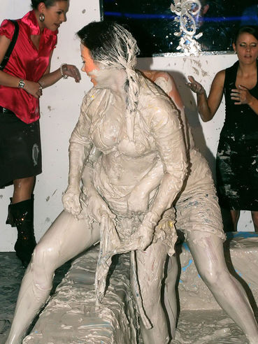 Gioia Biel Gives Clothed Muddy Wrestling A Try At The All Girl Fetish Party